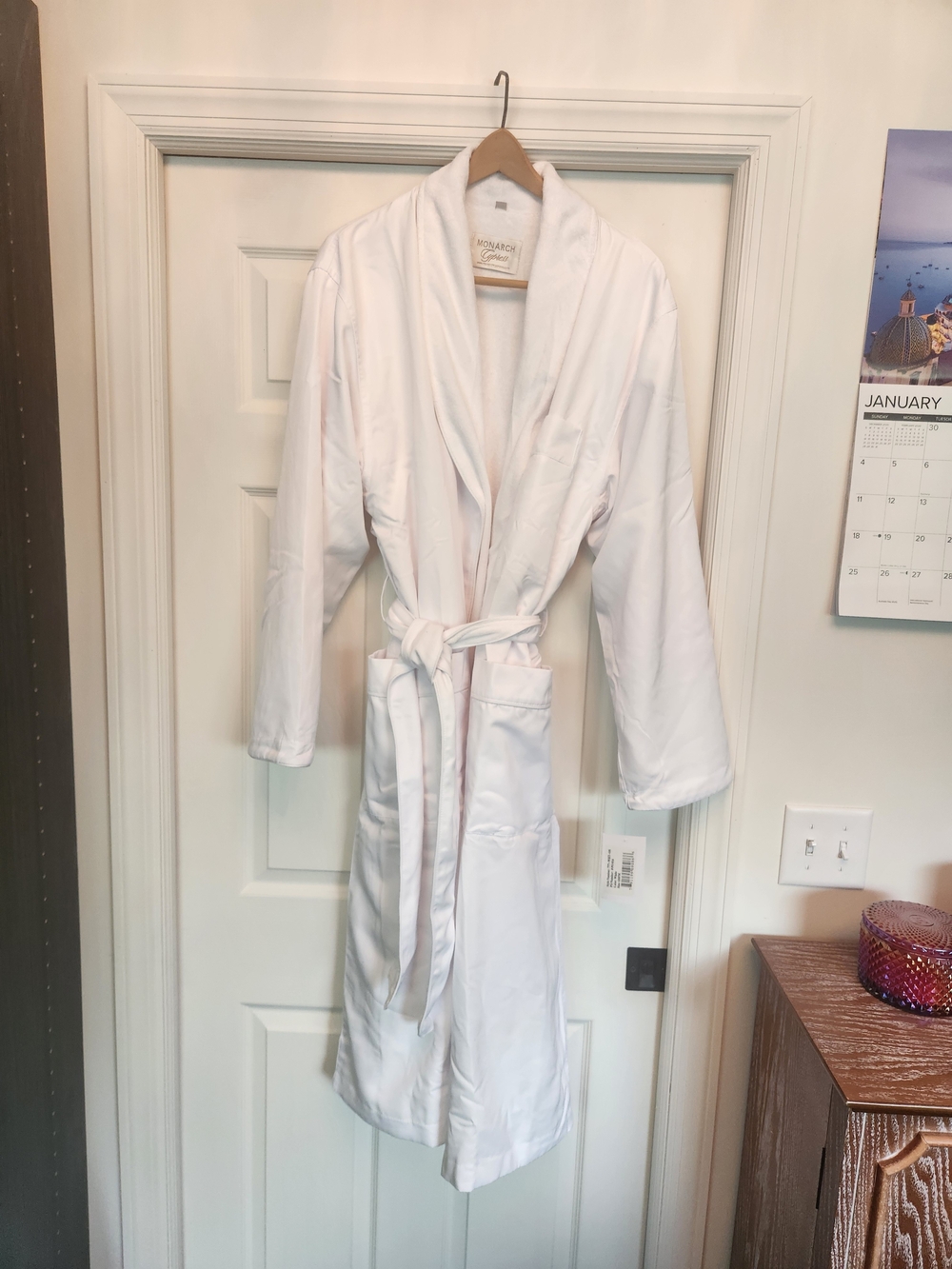 White Plush Bath Robe - Classic Shawl Collar
